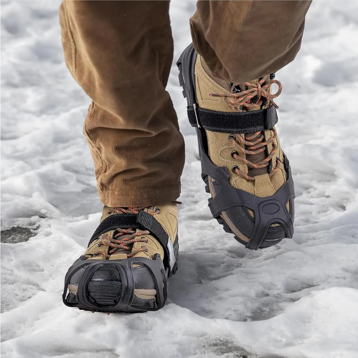 2 Pairs Ice Snow Cleats Crampons with 10 Tungsten Spikes with Reflective Strips for Shoes and Boots Anti Slip Traction Cleats