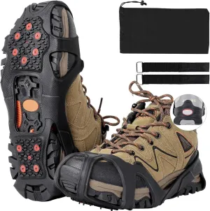 2 Pairs Ice Snow Cleats Crampons with 10 Tungsten Spikes with Reflective Strips for Shoes and Boots Anti Slip Traction Cleats