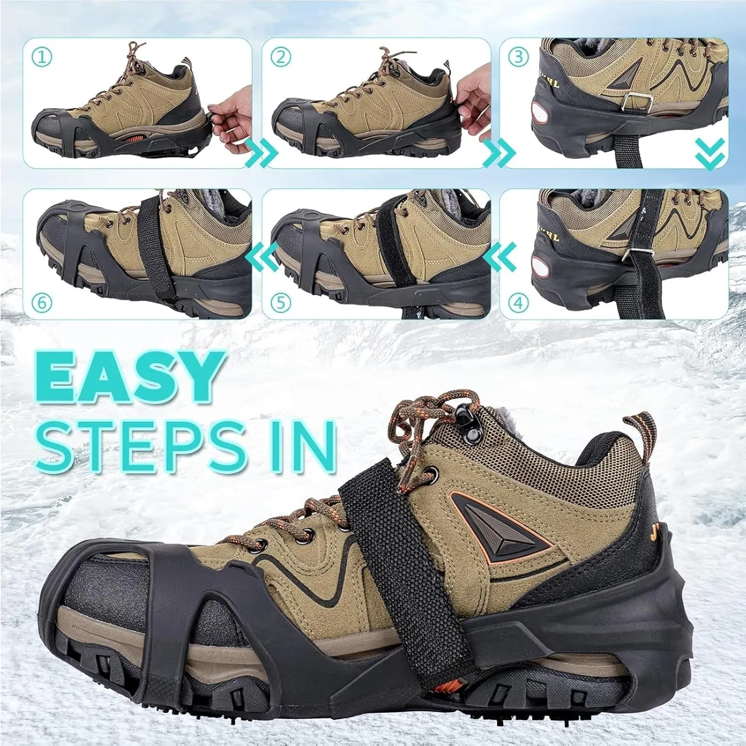 2 Pairs Ice Snow Cleats Crampons with 10 Tungsten Spikes with Reflective Strips for Shoes and Boots Anti Slip Traction Cleats