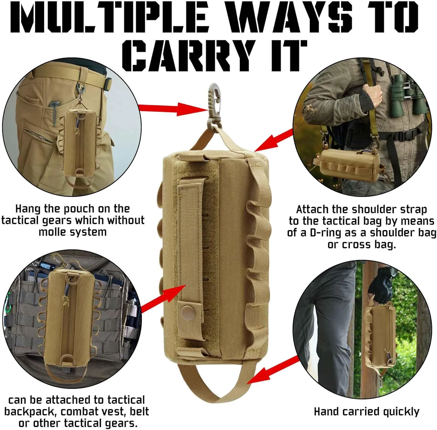 2 Piece Upgrade Laser Cut Multi-Purpose Tactical Molle Tool Pouch, Small Utility Belt Vest Pouches Bag for Backpack