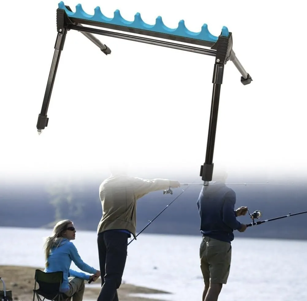 2 Section Telescopic Fishing Rod Holder 4 Leg 8 Rig Roost Kit with EVA Coating Metal Frame for Shore Bank Fishing Multi-Hole Outdoor Fishing Rod Holder Sea Rod Ground-Plug Holder