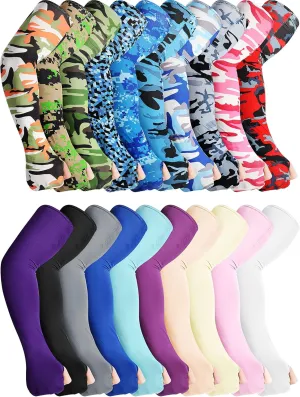 20 Pairs Sun Protection Arm Sleeves Fingerless Gloves Unisex Arm Covers Ice Silk Cooling Sleeves Protective Non-Slip Arm Sleeves for Outdoor Sports Running Cycling Driving, 20 Colors