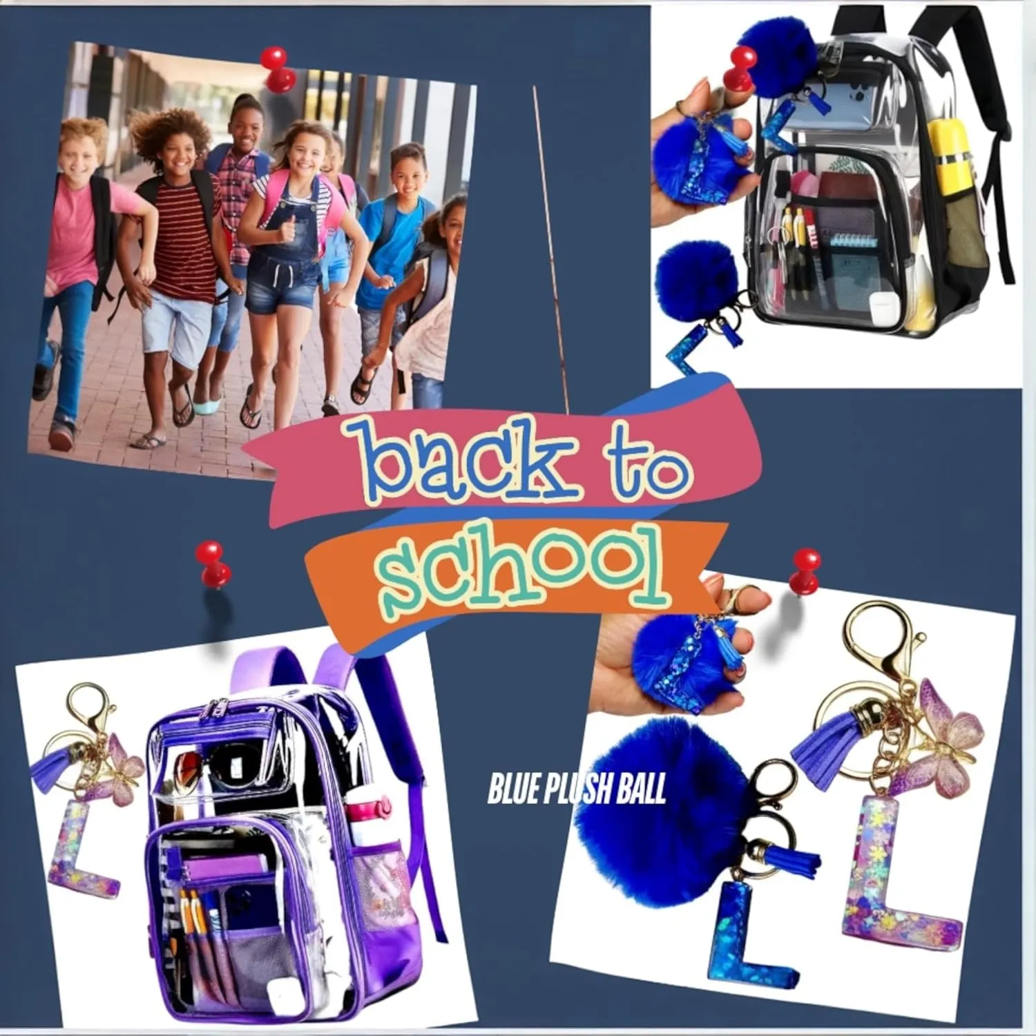 2/2 Pack Clear Backpack Bulk for Students SeeThrough Bag (Multicolor) With Keychain Incluide Transparen Stadium Backpack (1 Black /1 Purple 2 Key Shain Letter L, Large), TY22092704