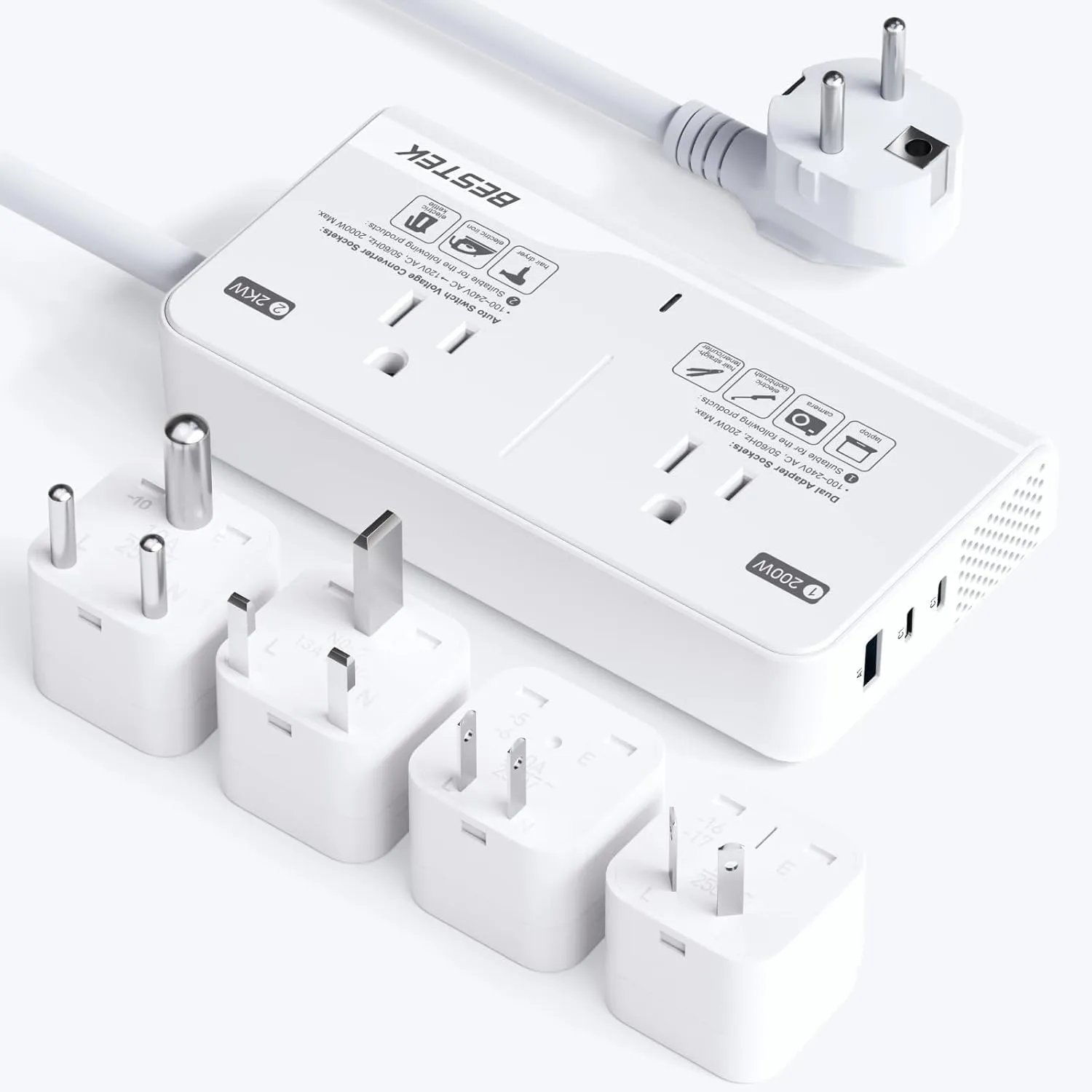 220V to 110V Voltage Converter, BESTEK Universal Voltage Converter US to Europe Travel Adapter with 2 AC Outlets and 3 USB Ports(2 PD35W), for Hair Dryer Straightener
