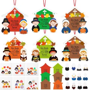 24 Sets Thanksgiving Craft Kit for Kids Pilgrim “Give Thanks” DIY Stickers Fall Autumn Ornaments Making Kit Make Your Own Crafts Church Sunday School Classroom Party Door Hanging Decoration