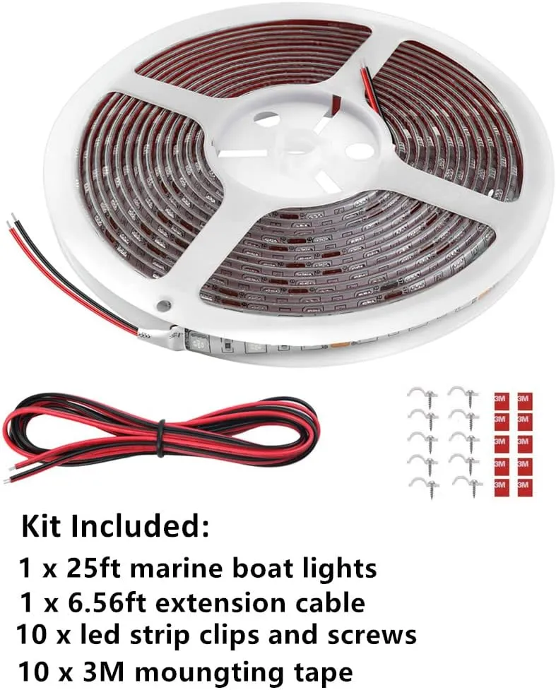25FT LED Boat Lights, Waterproof Marine Pontoon Led Strip Lights, Boat Deck Interior Light, Boats Accessories, Under Gunnel Lighting, Night Fishing Light for Pontoon Fishing Boats (White)