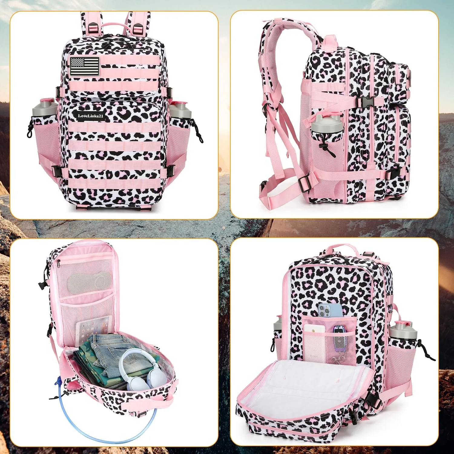 25L Tactical Backpack for Men Women Military Backpack Army Assault Pack Molle Backpack Small Bug Out Bag Travel Rucksack Daypack (Pink Leopard)