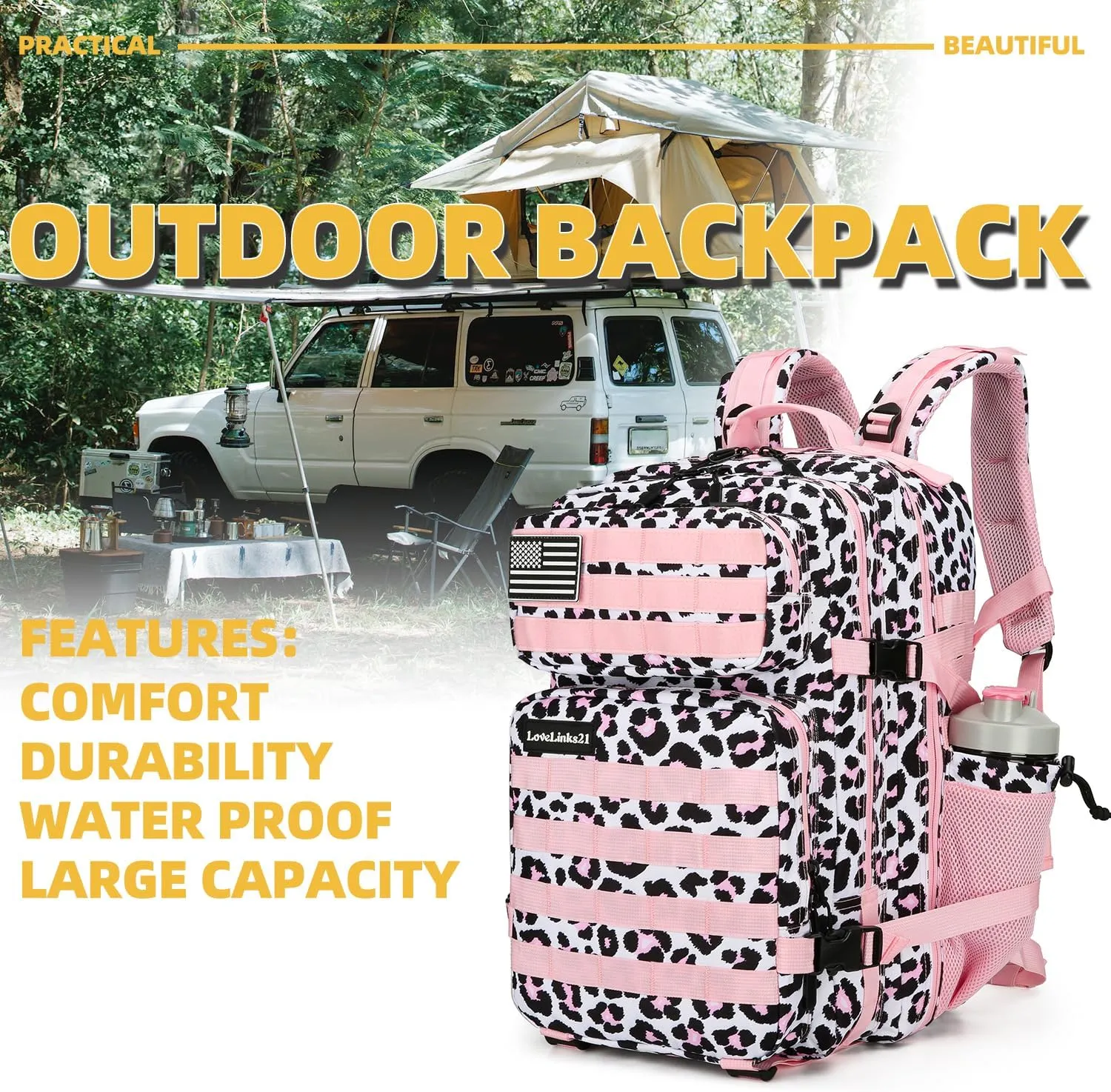 25L Tactical Backpack for Men Women Military Backpack Army Assault Pack Molle Backpack Small Bug Out Bag Travel Rucksack Daypack (Pink Leopard)
