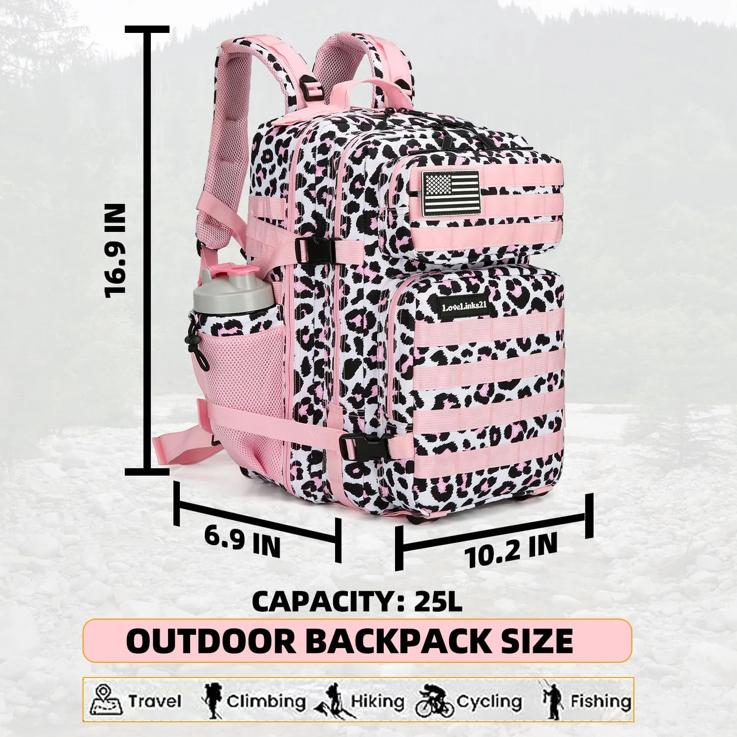 25L Tactical Backpack for Men Women Military Backpack Army Assault Pack Molle Backpack Small Bug Out Bag Travel Rucksack Daypack (Pink Leopard)