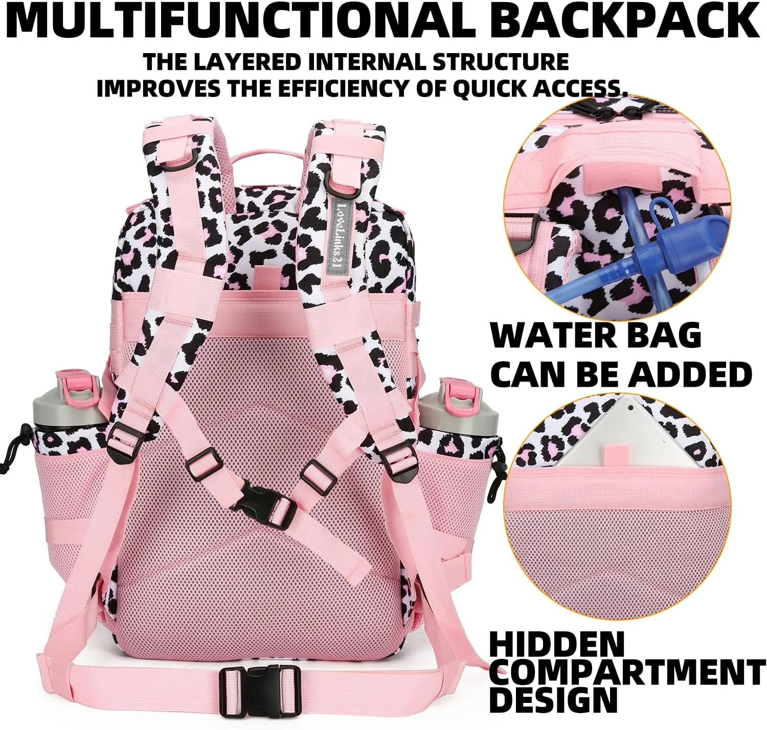 25L Tactical Backpack for Men Women Military Backpack Army Assault Pack Molle Backpack Small Bug Out Bag Travel Rucksack Daypack (Pink Leopard)