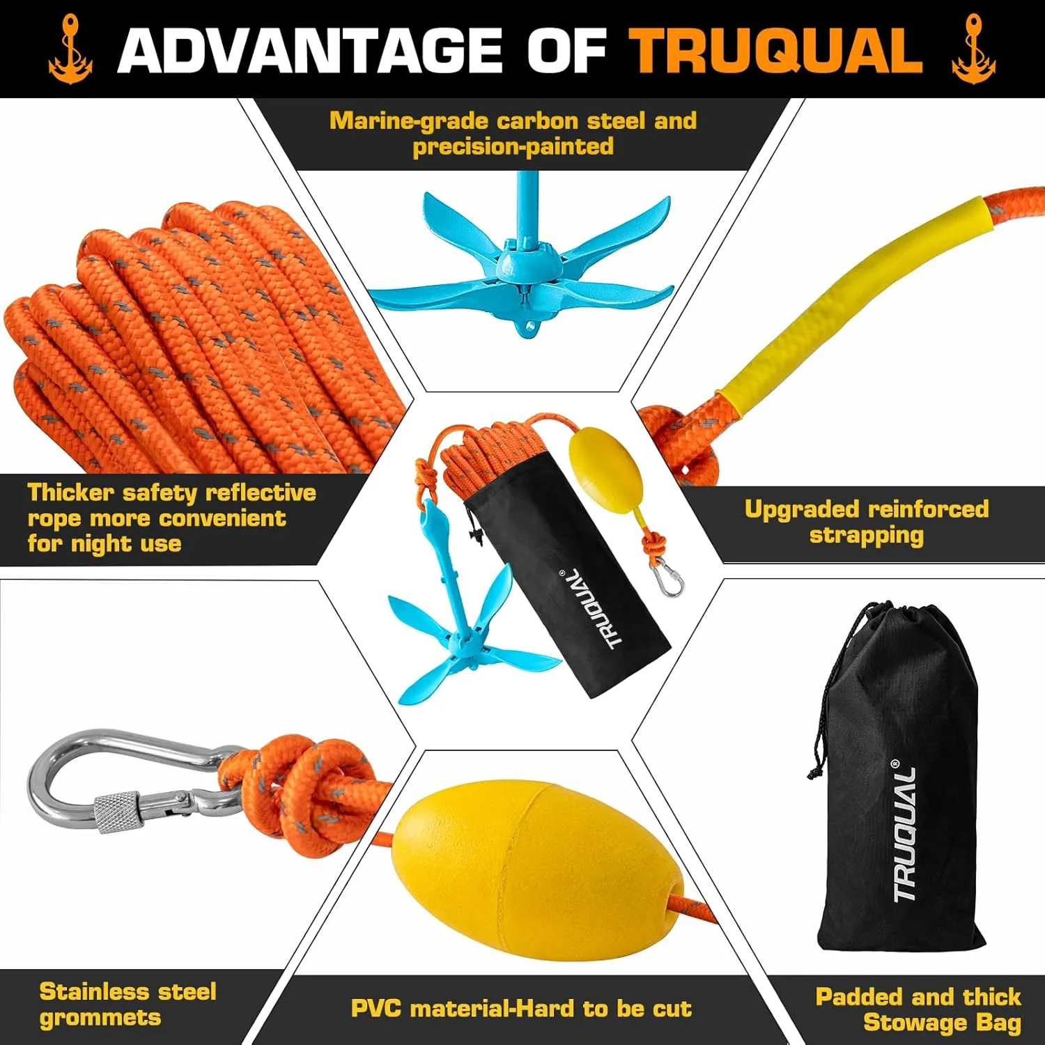 2pcs Kayak Anchor,Jet Ski Anchor, Paddle Board Anchor, Small Boat Jetski and Canoe Anchors Accessories, PWC Anchor, 3.5 lbs Anchor Kit with 40ft/50ft/68ft Reflective Rope