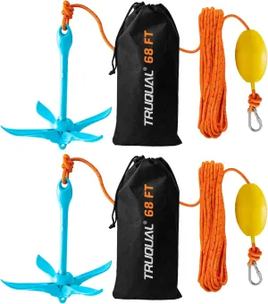2pcs Kayak Anchor,Jet Ski Anchor, Paddle Board Anchor, Small Boat Jetski and Canoe Anchors Accessories, PWC Anchor, 3.5 lbs Anchor Kit with 40ft/50ft/68ft Reflective Rope