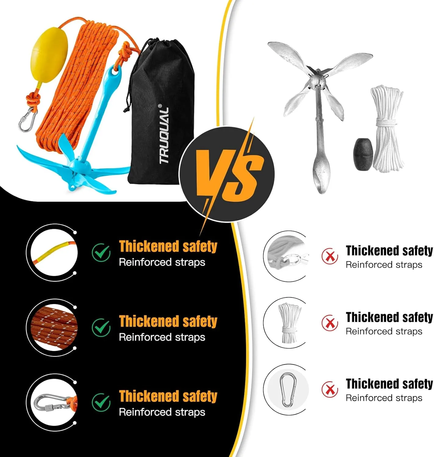 2pcs Kayak Anchor,Jet Ski Anchor, Paddle Board Anchor, Small Boat Jetski and Canoe Anchors Accessories, PWC Anchor, 3.5 lbs Anchor Kit with 40ft/50ft/68ft Reflective Rope