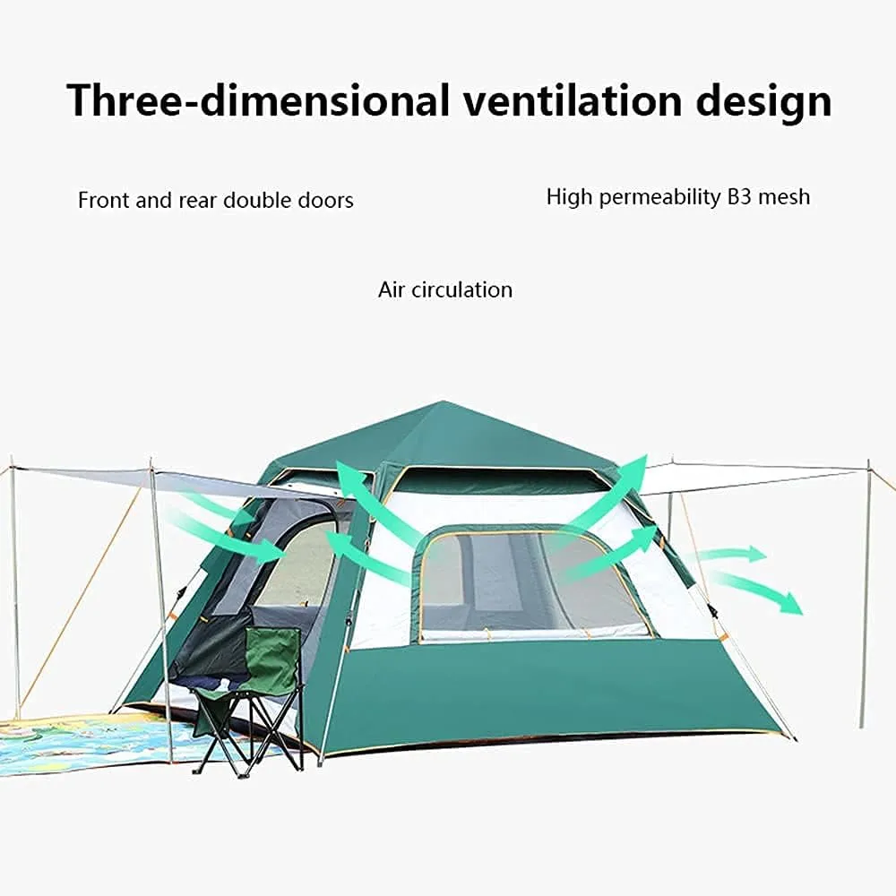3-4 People Camping Tent Backpack Tent Hexagon Waterproof Dome Automatic Pop-Up Outdoor Sports Tent Camping Awning 215 × 200 × 135Cm