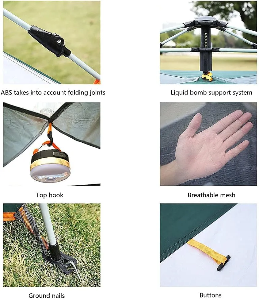 3-4 People Camping Tent Backpack Tent Hexagon Waterproof Dome Automatic Pop-Up Outdoor Sports Tent Camping Awning 215 × 200 × 135Cm