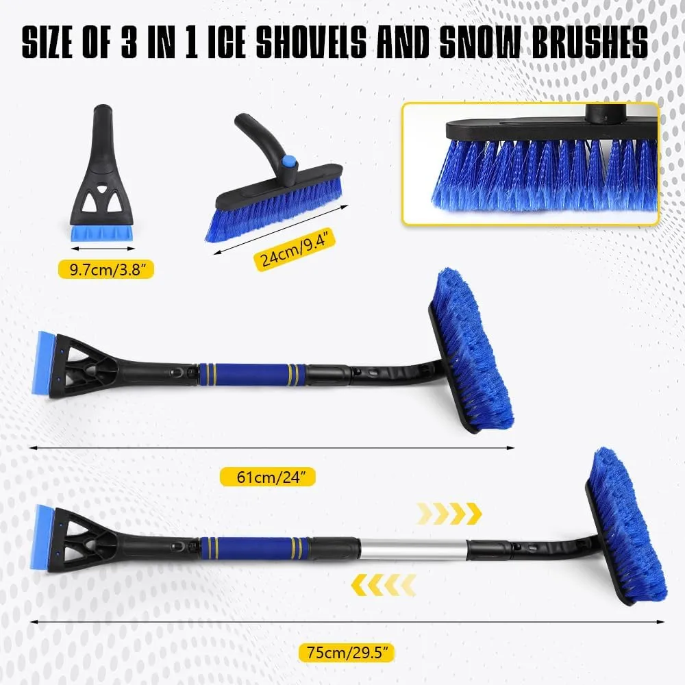 32" Extendable Snow Brush with Ice Scrapers for Car Windshield, 2 in 1 Car Snow Scraper with Ergonomic Foam Grip, Auto Window Snow Scraper and Brush, Winter Car Accessories (Blue)