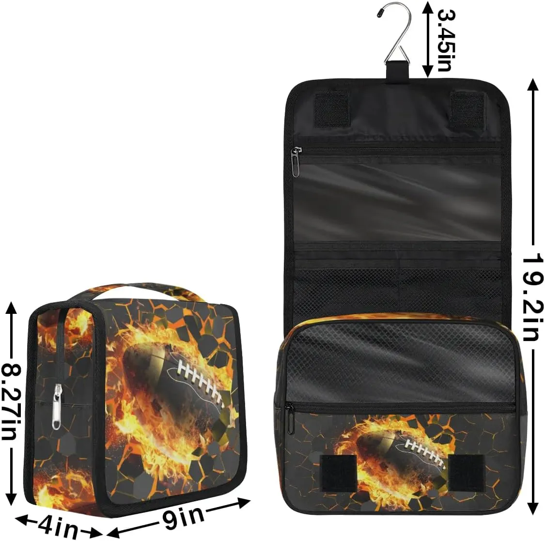 3D Football Hanging Travel Toiletry Bag for Kids, Women Cosmetic Organizer Makeup Bag Pouch Men Shaving Dopp Kit Shower Bag With Sturdy Hook