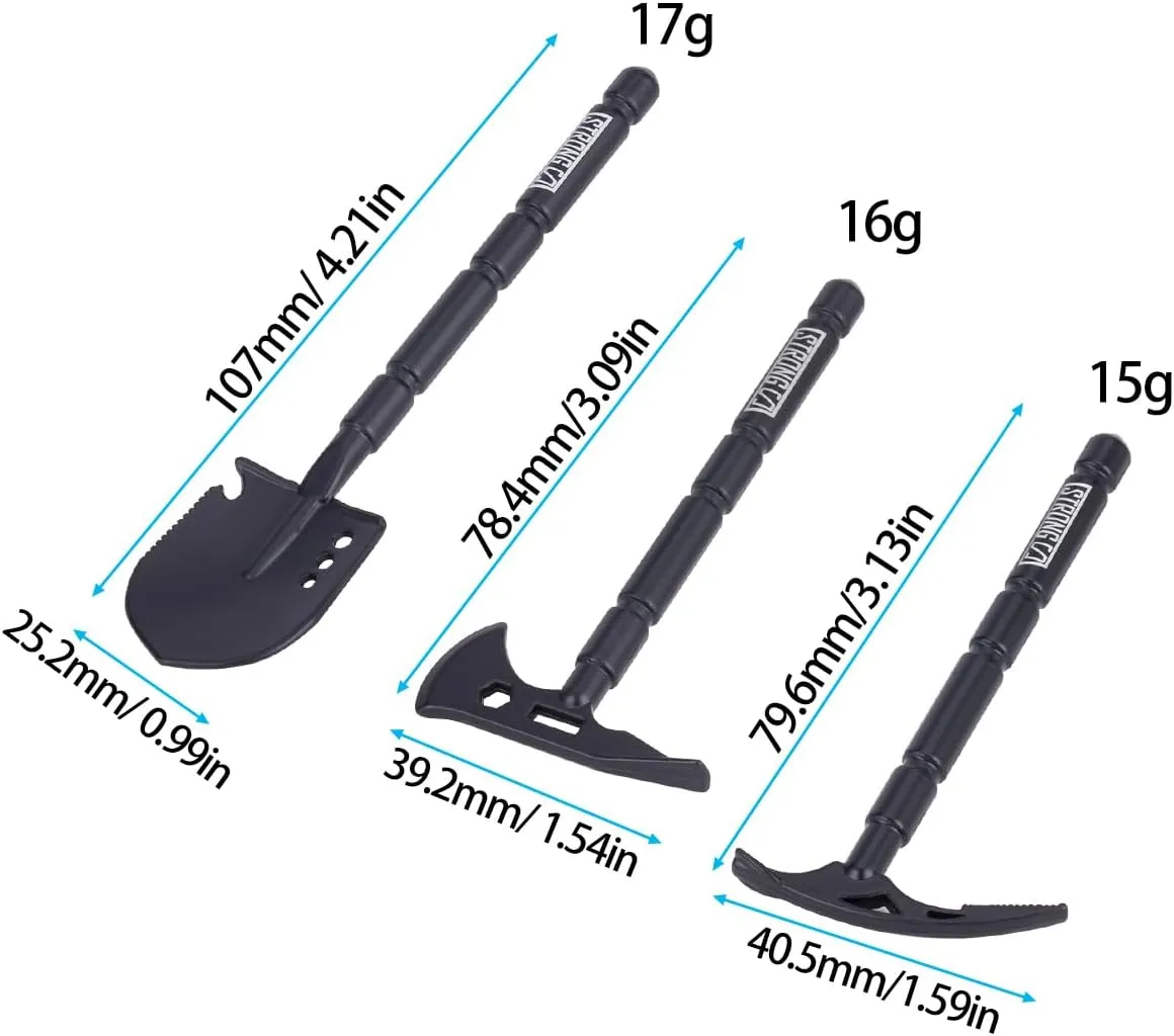 3Pcs RC Metal Mini Shovel & Axe & Pickaxe Tools Sets Simulation Decorative Accessories for 1/10 Traxxas TRX4 Axial SCX10 ii Redcat Gen7 Gen8 RC Crawler Car (Black)