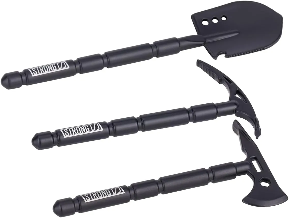 3Pcs RC Metal Mini Shovel & Axe & Pickaxe Tools Sets Simulation Decorative Accessories for 1/10 Traxxas TRX4 Axial SCX10 ii Redcat Gen7 Gen8 RC Crawler Car (Black)