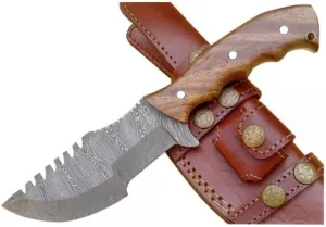 3S Handmade 10" Damascus Steel Tracker Knife Fixed Blade - Premium Quality for Hunting, Hiking, Camping and Survival tool with HardWood Handle, Handmade Premium Leather Sheath