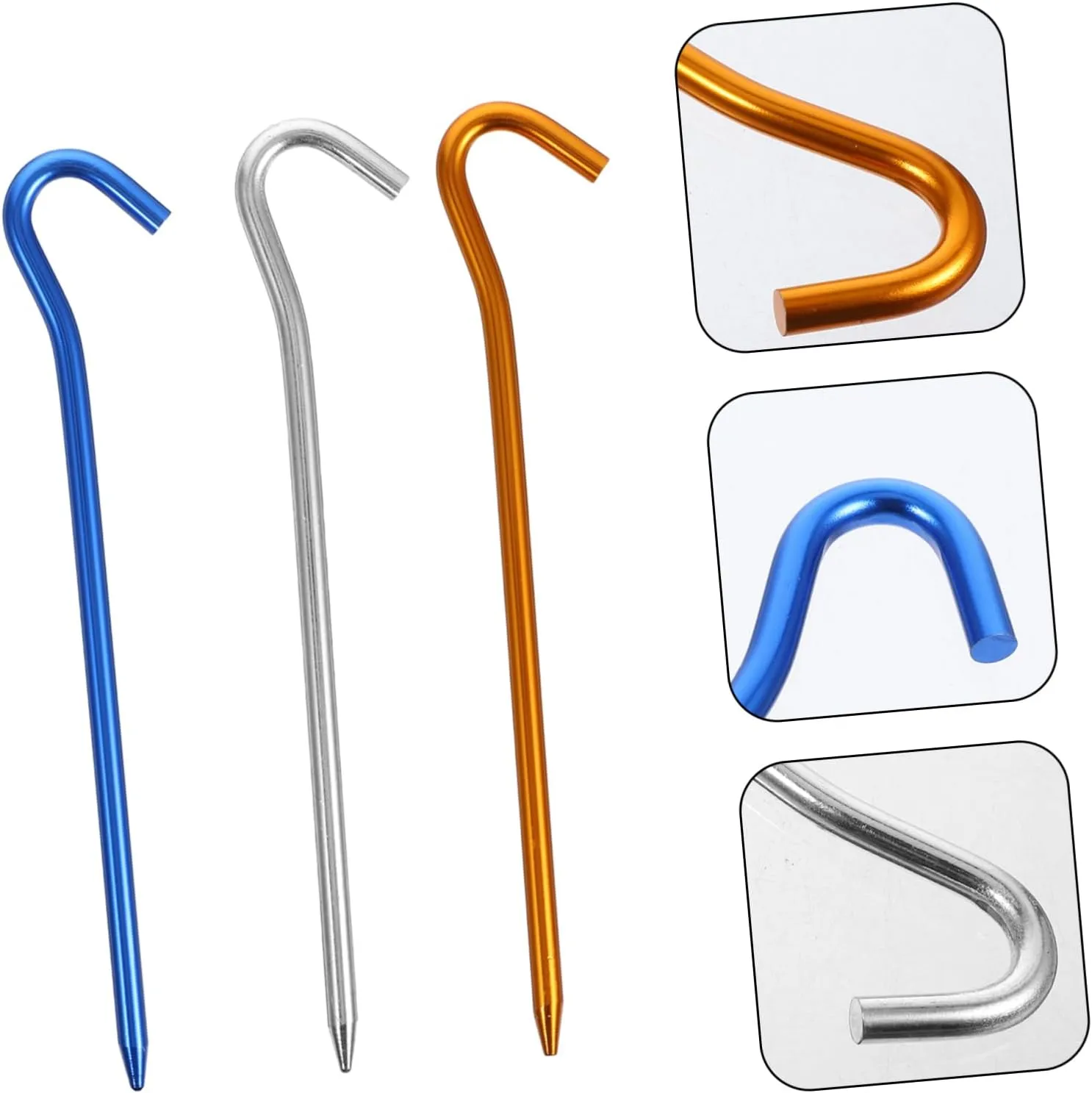 3sets Outdoor Camping Tent Stakes Alloy Tent Nails Elbow Ground Pegs Heavy Duty for Awning Canopy 6pcs*3 Random