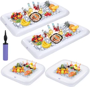 4 Pack Inflatable Ice Serving Bar Pool Party Buffet Drink Cooler Floating Ice Tray Food Drink Containers for Summer Parties with Inflatorce