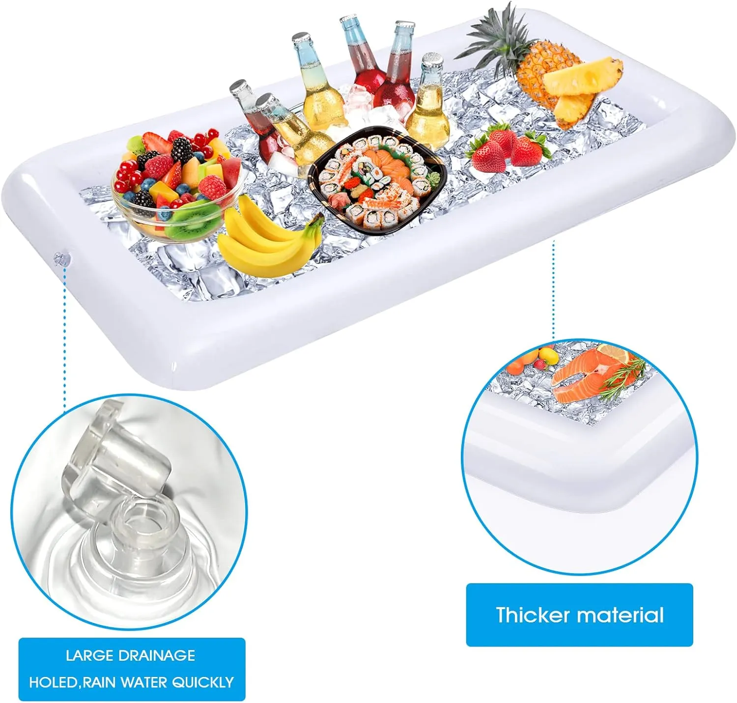 4 Pack Inflatable Ice Serving Bar Pool Party Buffet Drink Cooler Floating Ice Tray Food Drink Containers for Summer Parties with Inflatorce