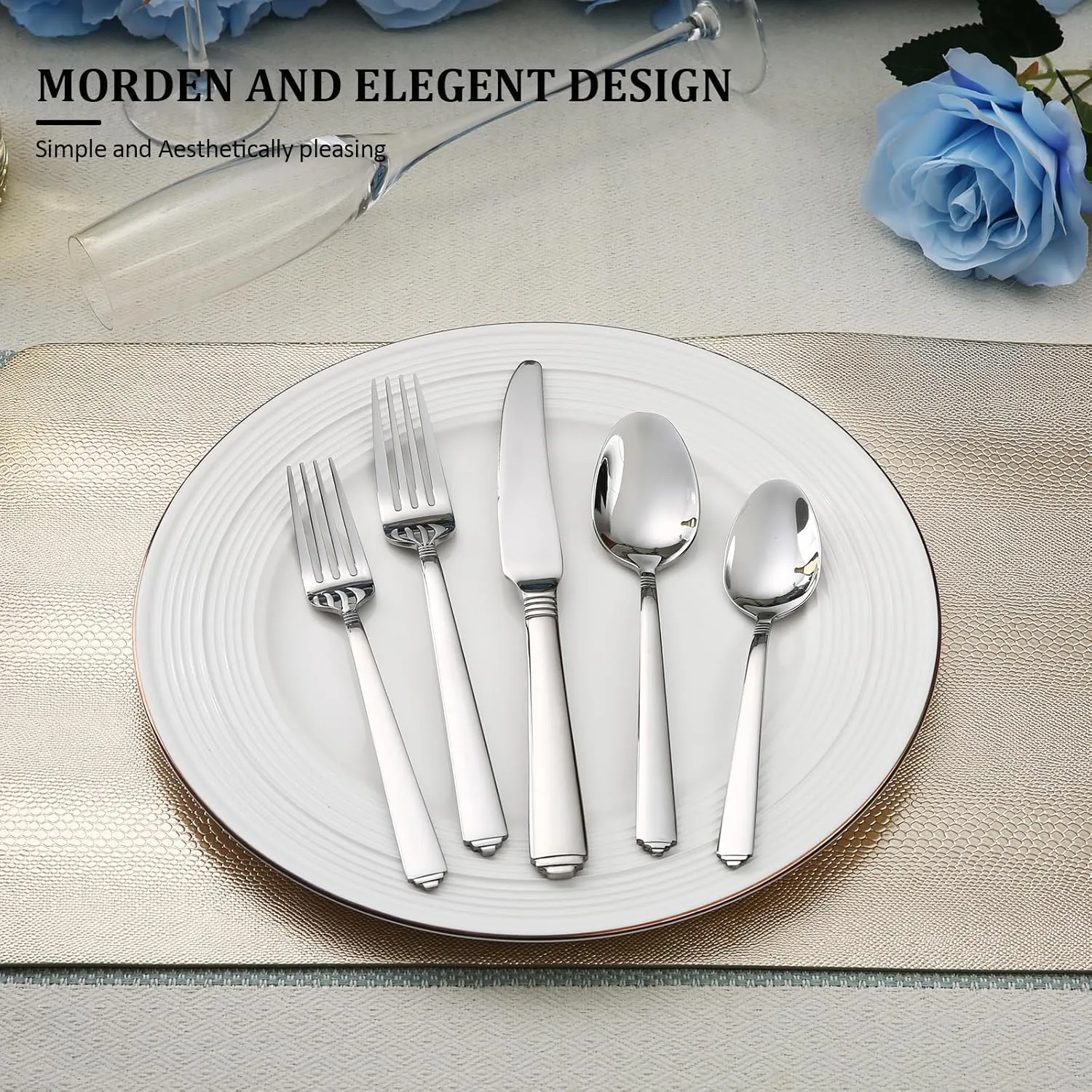 48-Piece Silverware Set Flatware Cutlery Set Service for 8, Durable Stainless Steel in Ergonomic Design Size and Weight, Kitchen Utensil Sets with Steak Knives, Rust-proof, Dishwasher Safe