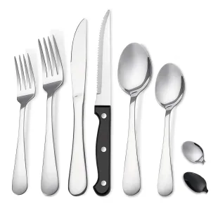 48-Piece Silverware Set Flatware Cutlery Set Service for 8, Durable Stainless Steel in Ergonomic Design Size and Weight, Kitchen Utensil Sets with Steak Knives, Rust-proof, Dishwasher Safe
