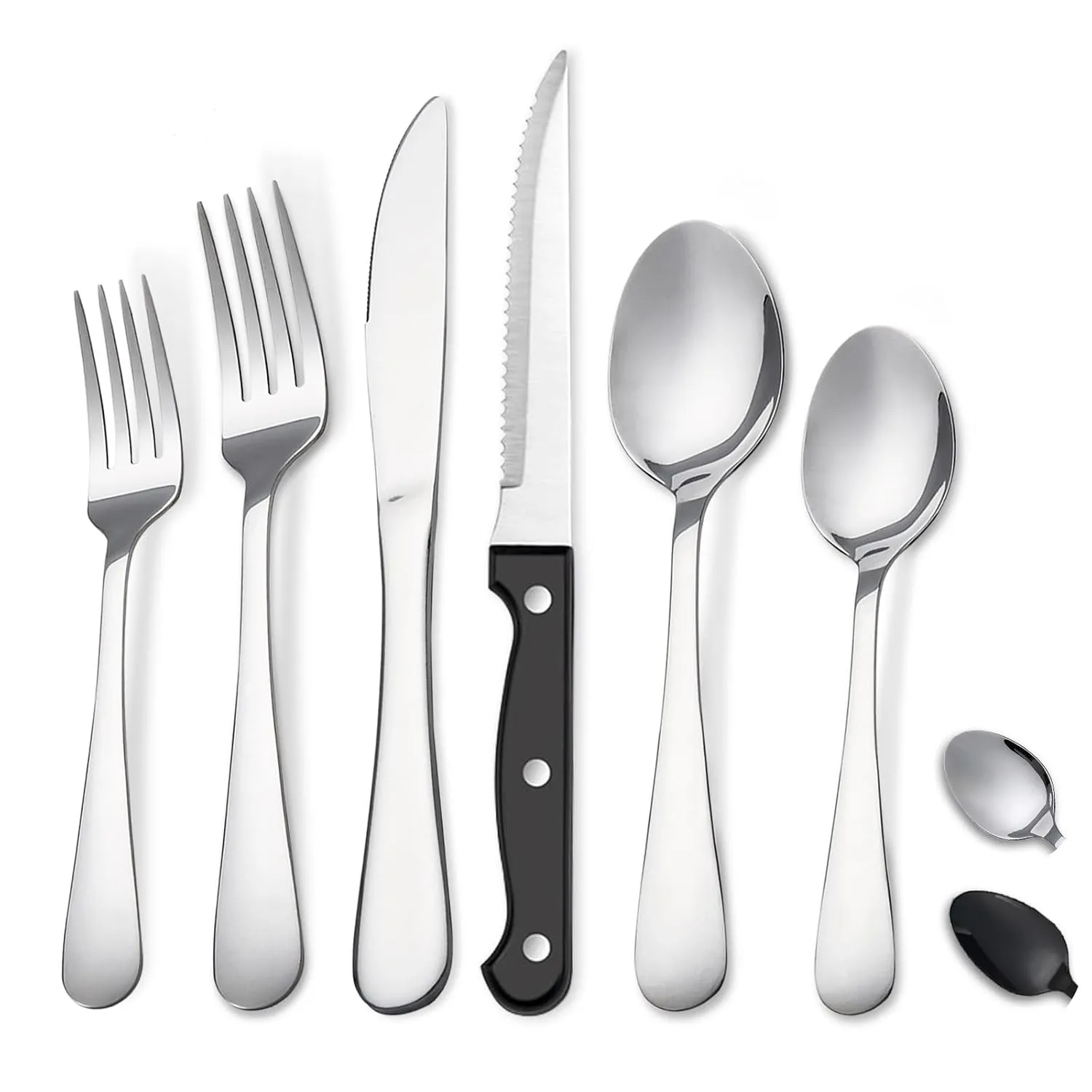 48-Piece Silverware Set Flatware Cutlery Set Service for 8, Durable Stainless Steel in Ergonomic Design Size and Weight, Kitchen Utensil Sets with Steak Knives, Rust-proof, Dishwasher Safe