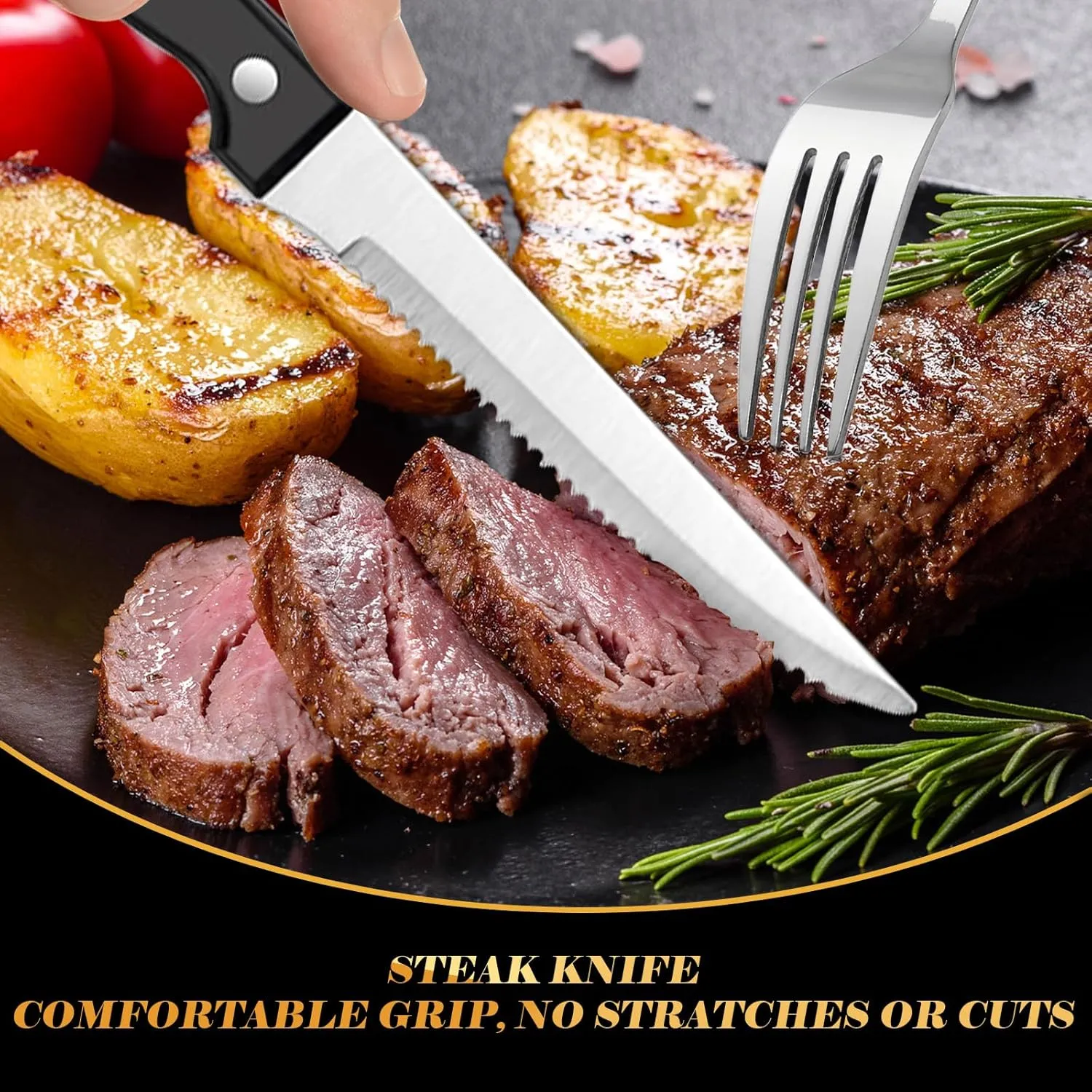 48-Piece Silverware Set Flatware Cutlery Set Service for 8, Durable Stainless Steel in Ergonomic Design Size and Weight, Kitchen Utensil Sets with Steak Knives, Rust-proof, Dishwasher Safe