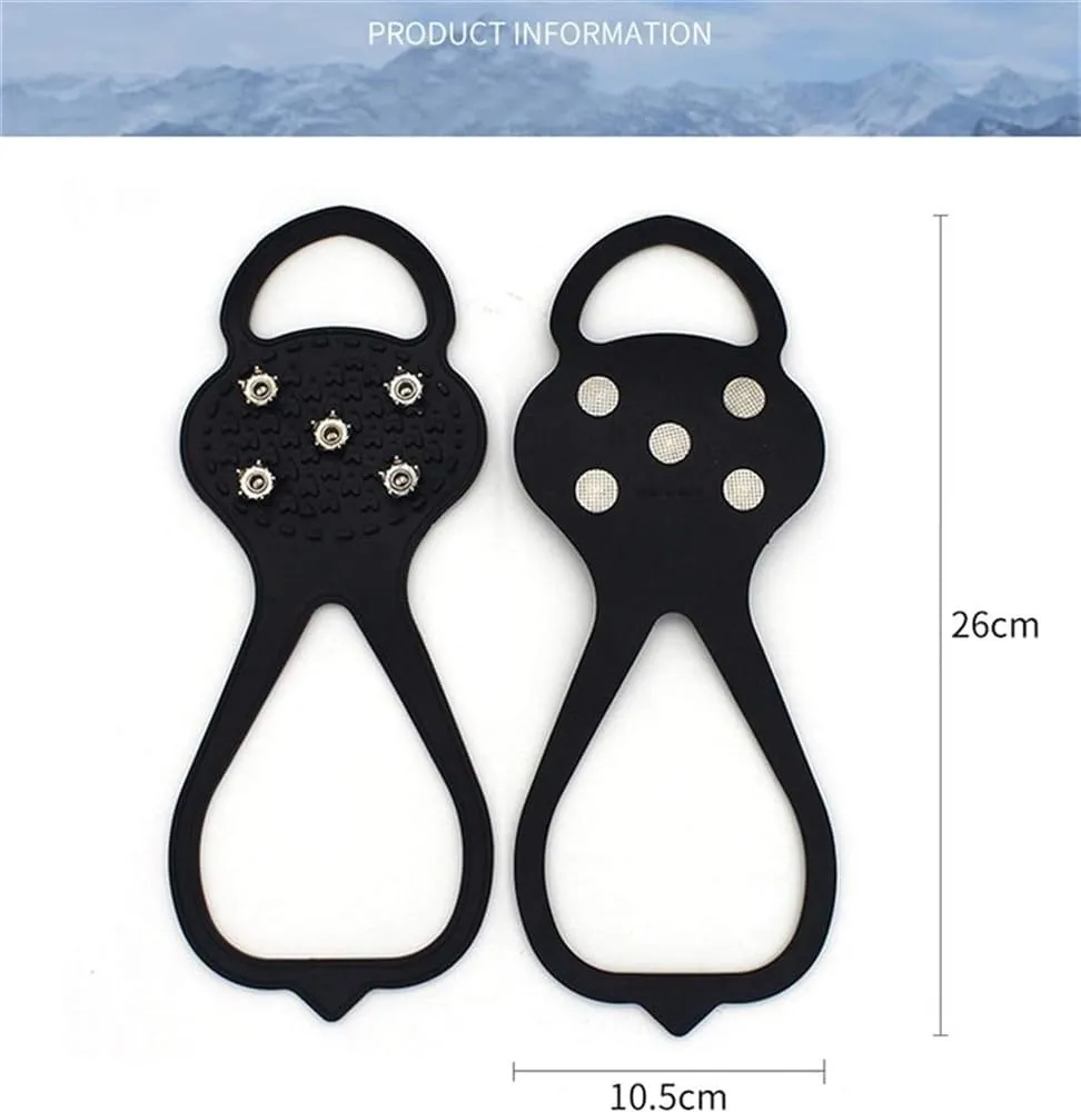 5 Teeth Ice Gripper for Shoes Women Men Crampons Ice Gripper Spike Grips Cleats for Snow Studs Non-Slip Climbing Hiking Covers Ice Grips for Shoes