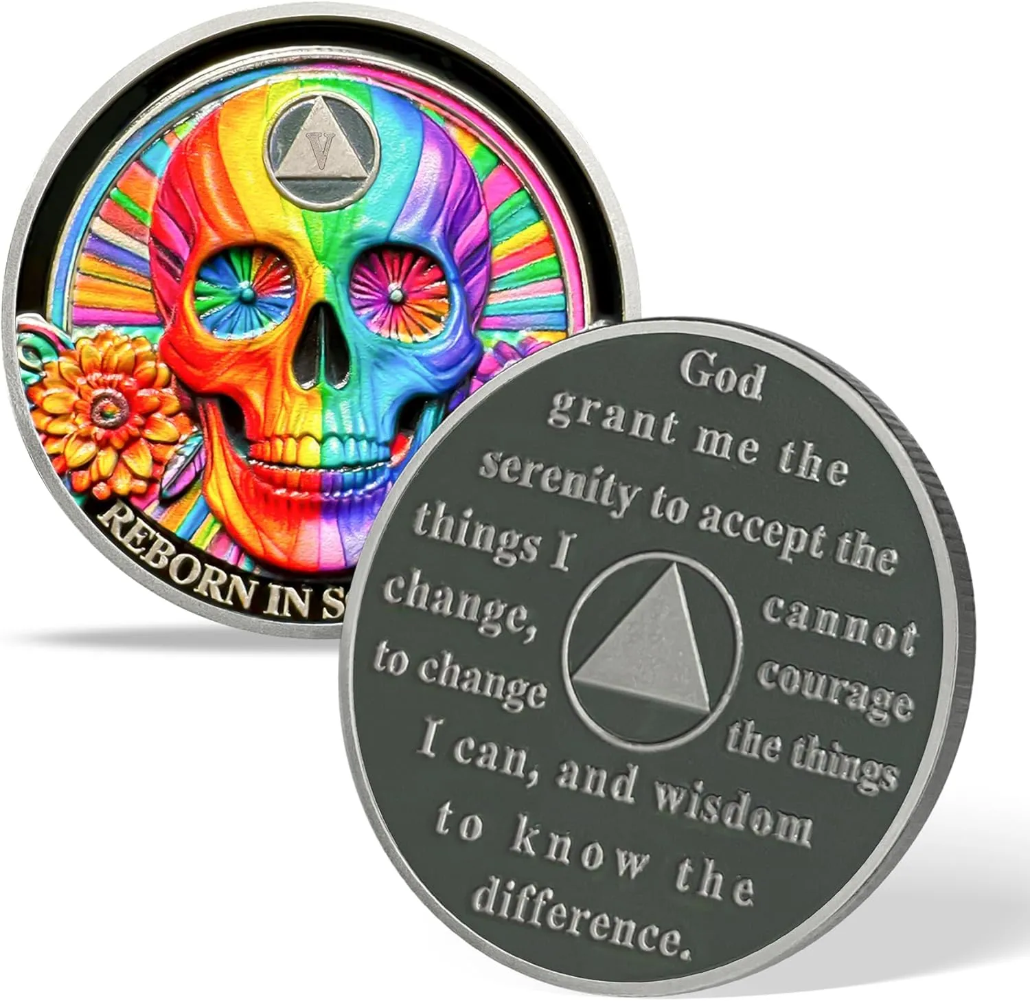 5 Year Sobriety Coin Gifts | Double Flower Black Butterfly AA Coin - HA AA Chip Medallion with Serenity Prayer | Narcotics Alcoholics Anonymous Gifts for Anniversary Year for Men & Women in Recovery