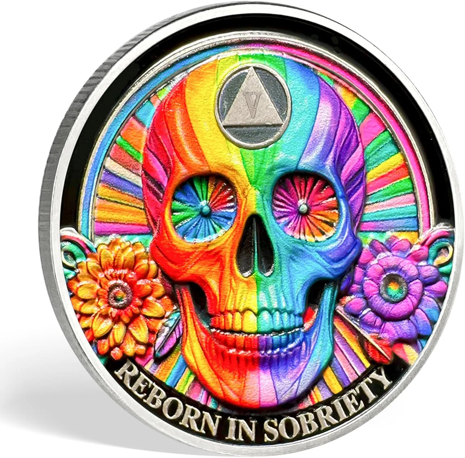 5 Year Sobriety Coin Gifts | Double Flower Black Butterfly AA Coin - HA AA Chip Medallion with Serenity Prayer | Narcotics Alcoholics Anonymous Gifts for Anniversary Year for Men & Women in Recovery