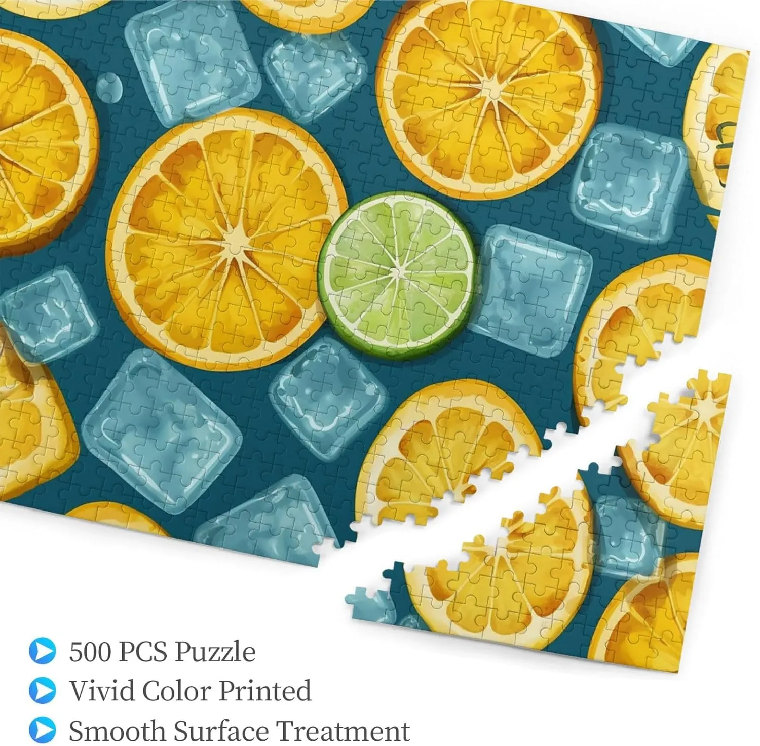 500 Piece Jigsaw Puzzle for Adults Personalized Picture Puzzle Ice Cubes and Lemon Customized Wooden Puzzle for Family, Birthday, Wedding, Game Nights Gifts, 20.4"x15"