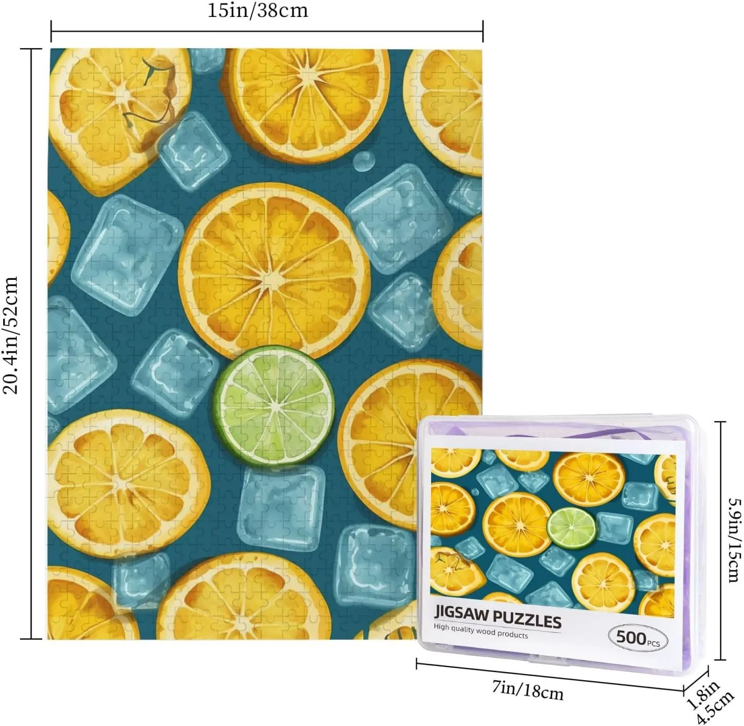 500 Piece Jigsaw Puzzle for Adults Personalized Picture Puzzle Ice Cubes and Lemon Customized Wooden Puzzle for Family, Birthday, Wedding, Game Nights Gifts, 20.4"x15"
