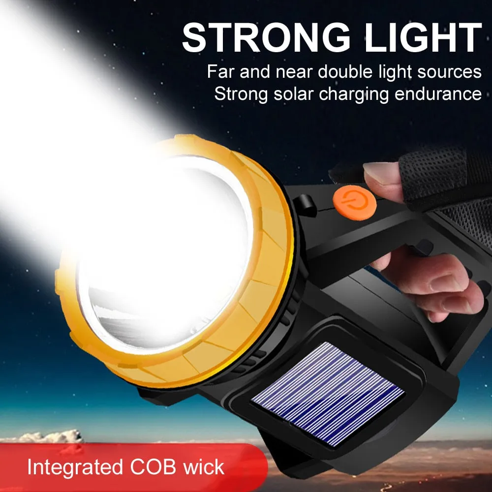 50000LM LED Portable Lantern USB Handheld Spotlight Solar Lantern Flashlight Searchlight With Side Light Waterproof 18650 Outdoor