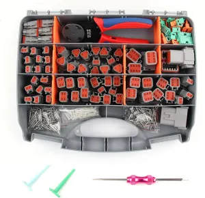 504PCS Deutsch Connectors Kit with Crimping Tool, 2/3/4/6/8/12 Pin DT Connectors with Removal Tool, Size 16 Solid Terminal Contacts, 14-18 AWG, FT-504TZ