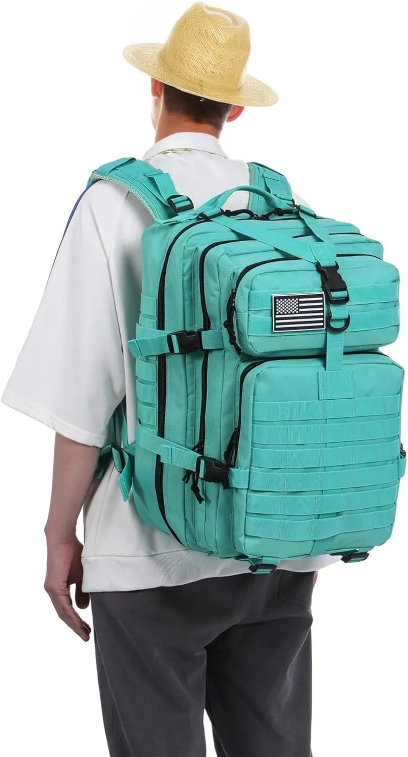 50L Sturdy Nylon Waterproof Fishing Hunting Backpack Outdoor Military Rucksacks Tactical Sports Camping Hiking (Cyan)