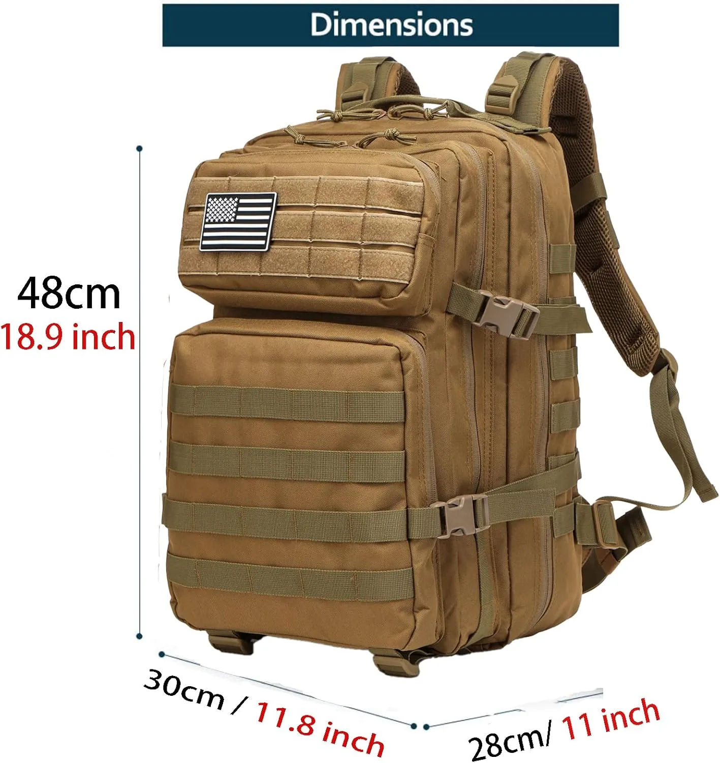 50L Sturdy Waterproof Fishing Hunting Bag Outdoor Military Tactical Sports Fitness Camping Hiking GYM Bag Backpacks (Khaki)