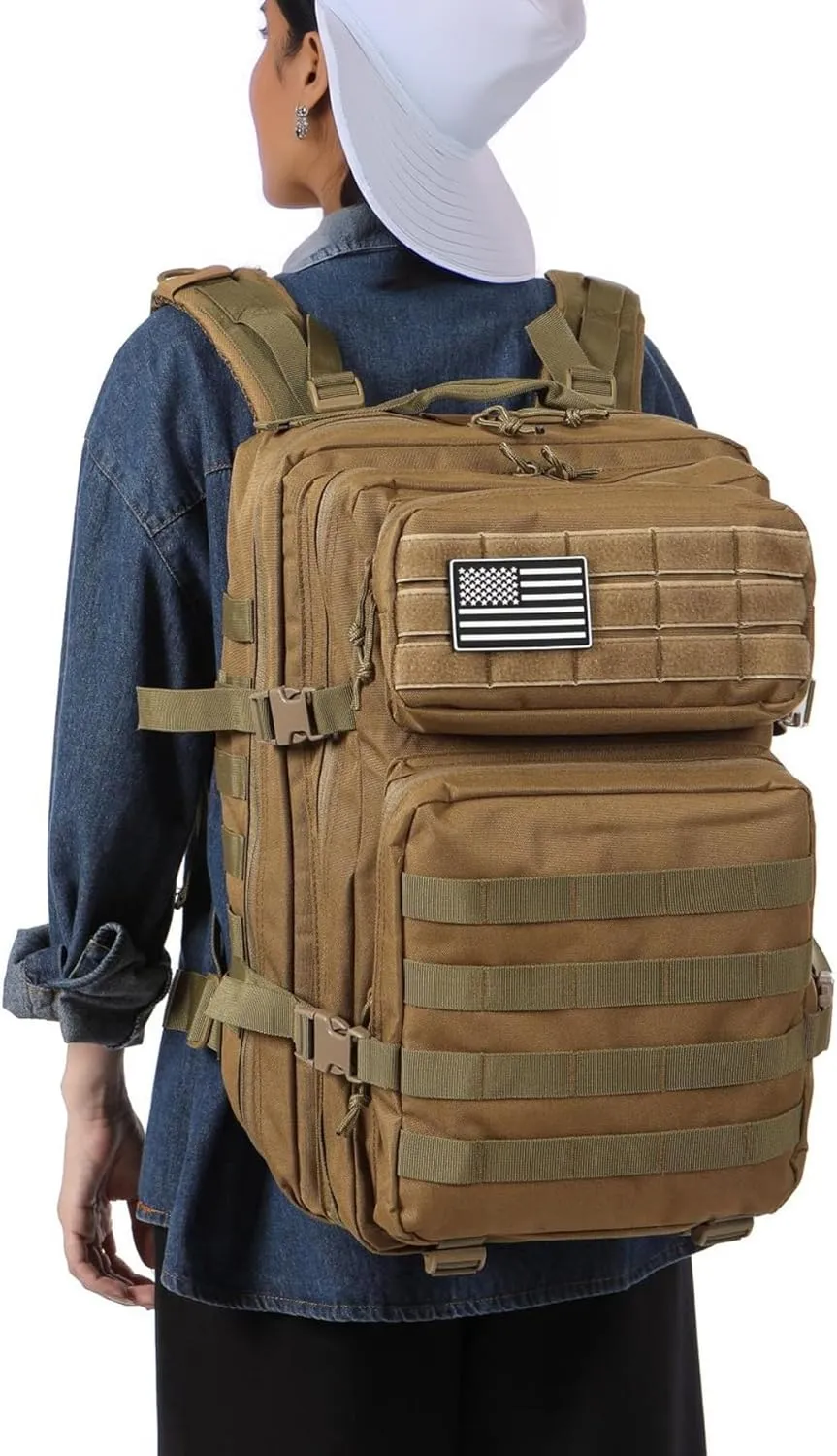 50L Sturdy Waterproof Fishing Hunting Bag Outdoor Military Tactical Sports Fitness Camping Hiking GYM Bag Backpacks (Khaki)