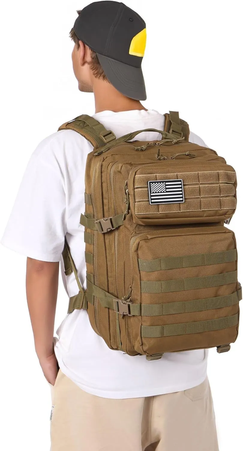 50L Sturdy Waterproof Fishing Hunting Bag Outdoor Military Tactical Sports Fitness Camping Hiking GYM Bag Backpacks (Khaki)