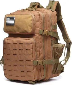 50L Tactical Military Backpack Waterproof Sturdy Bag for Hiking Camping Fishing Gym Backpack with Bottle Holder (Khaki)