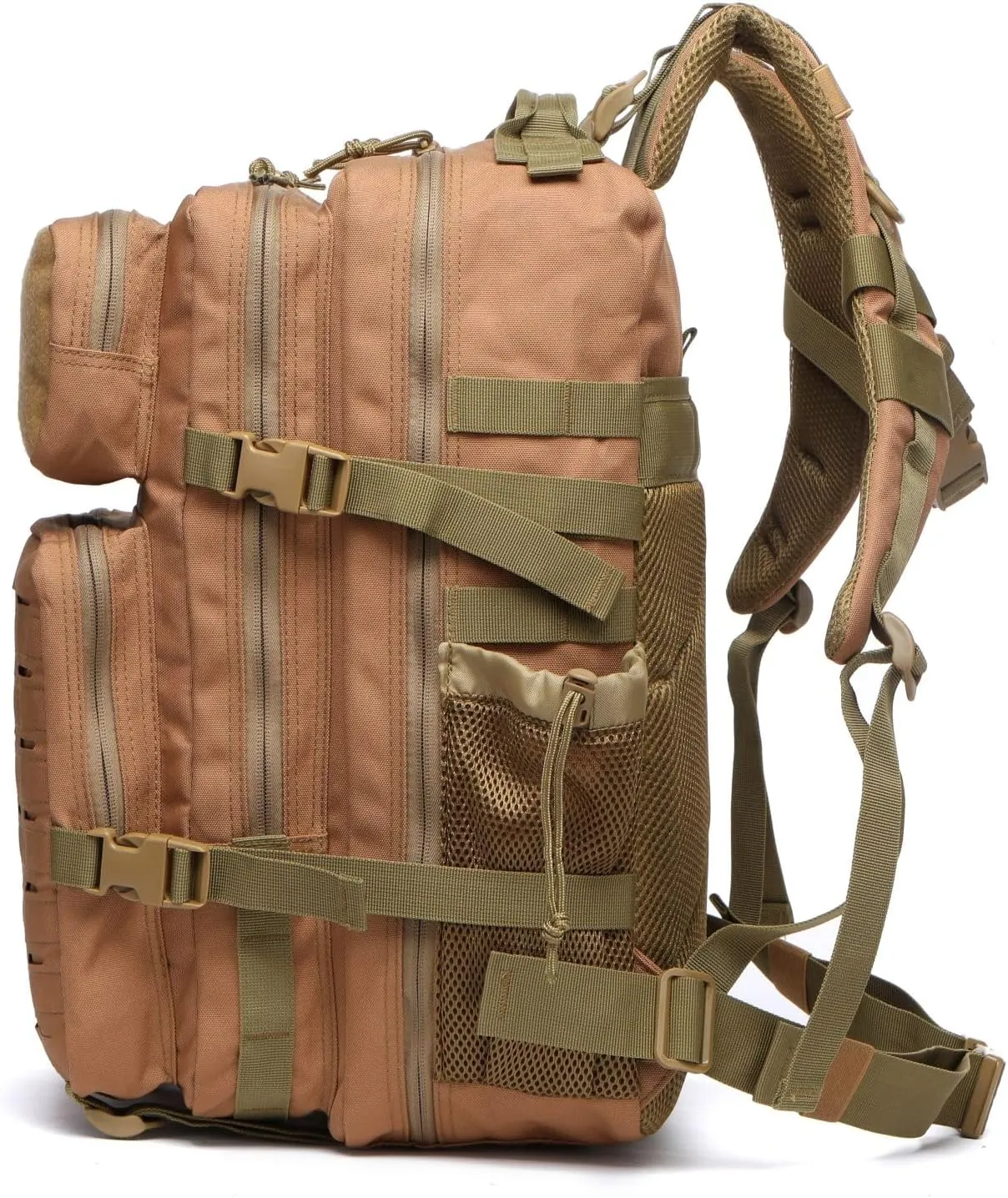50L Tactical Military Backpack Waterproof Sturdy Bag for Hiking Camping Fishing Gym Backpack with Bottle Holder (Khaki)