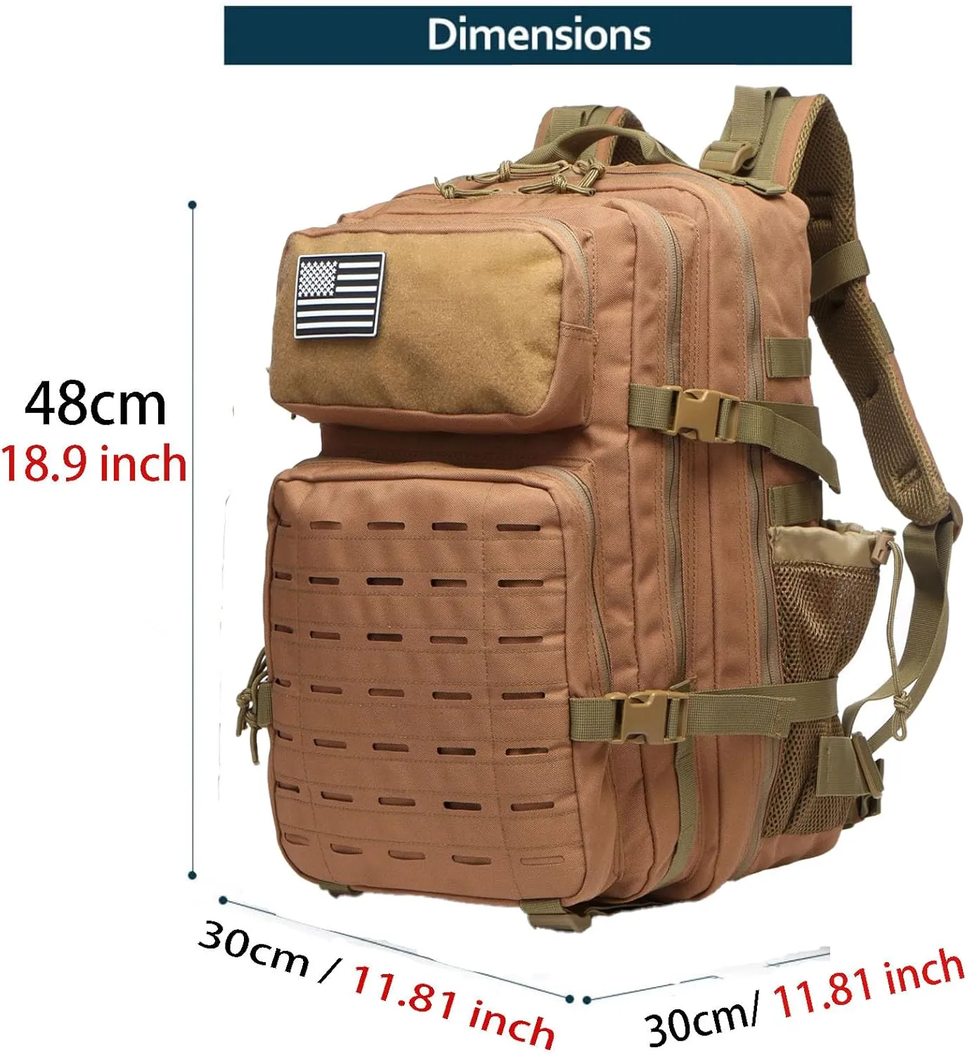 50L Tactical Military Backpack Waterproof Sturdy Bag for Hiking Camping Fishing Gym Backpack with Bottle Holder (Khaki)