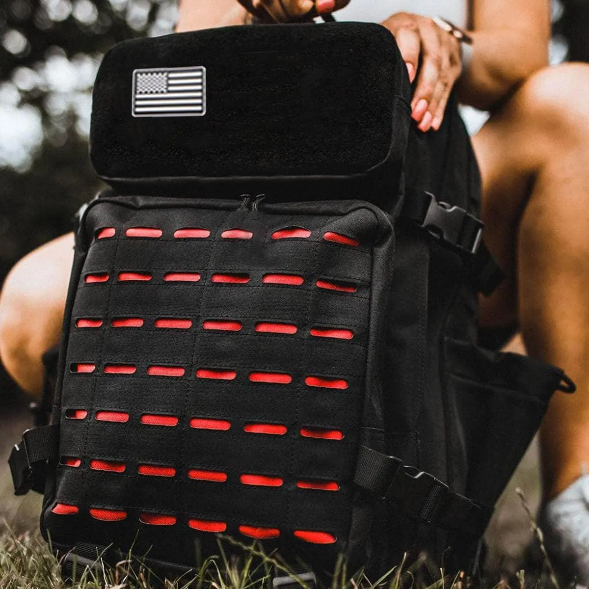 50L Tactical Military Backpack Waterproof Sturdy Bag for Hiking Camping Fishing Gym Backpack with Bottle Holder (Red Black)