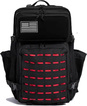 50L Tactical Military Backpack Waterproof Sturdy Bag for Hiking Camping Fishing Gym Backpack with Bottle Holder (Red Black)