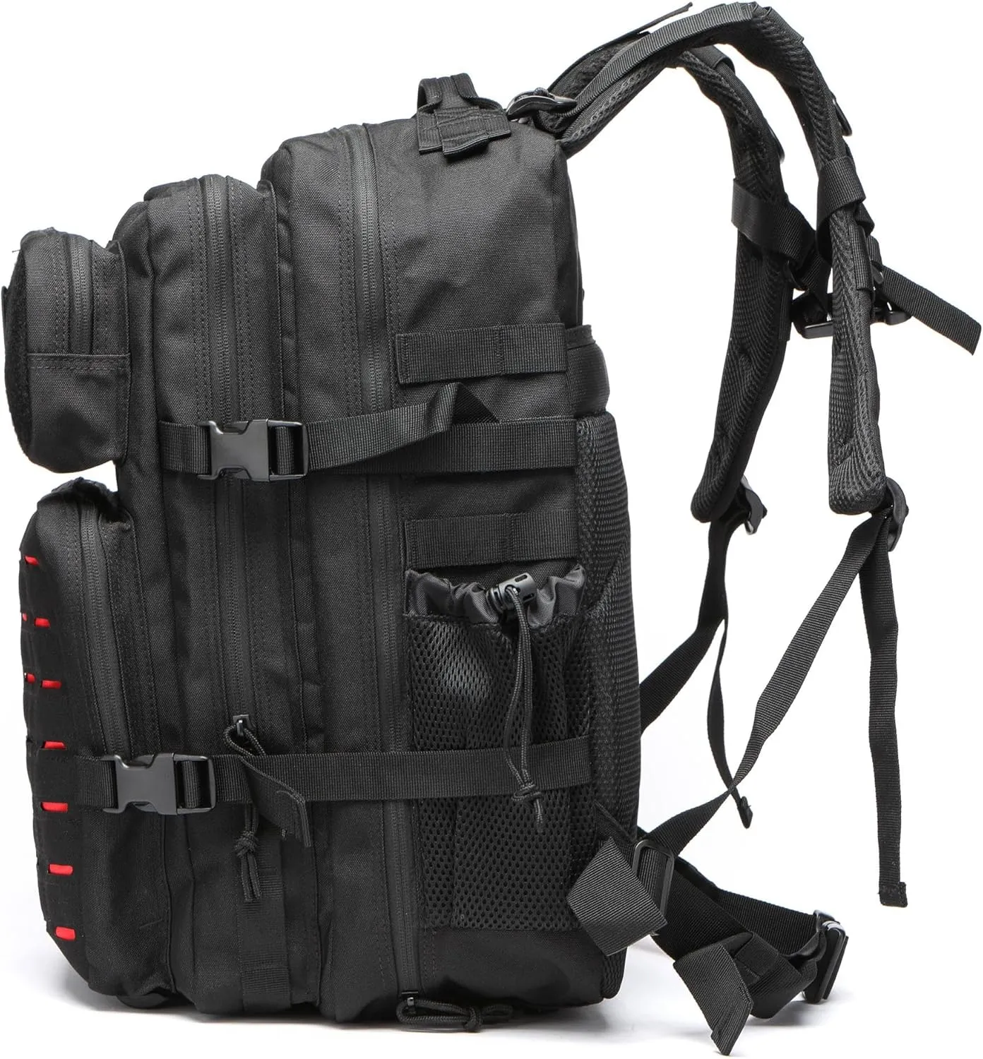 50L Tactical Military Backpack Waterproof Sturdy Bag for Hiking Camping Fishing Gym Backpack with Bottle Holder (Red Black)