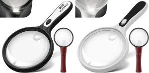 5.3 Inch Large Magnifying Glass with Light, 2 Pack 3X 10X 20X Handheld Magnifier with 4 LED Lights for Elderly and Kids, Reading, Checking, Close Work