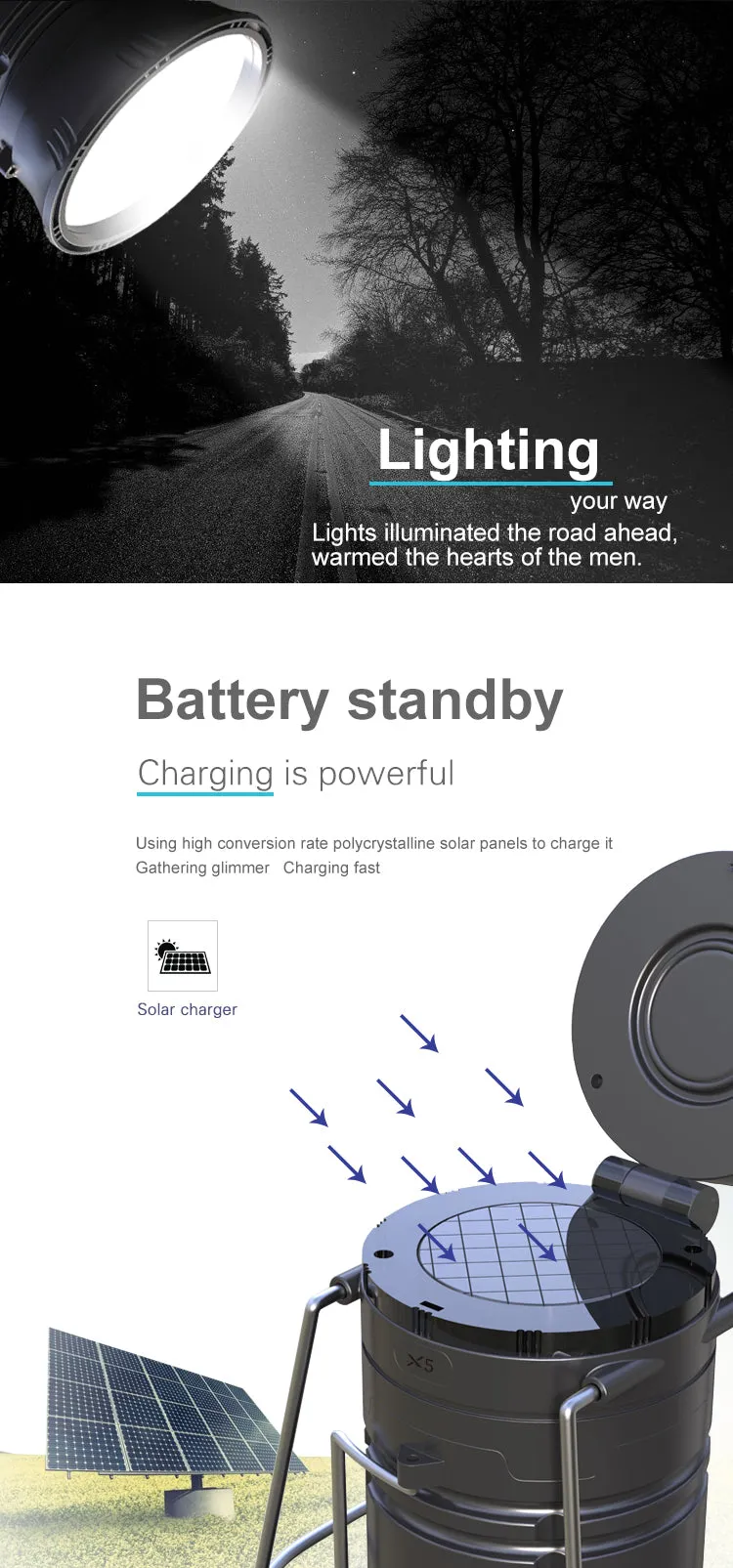 6 in 1 Solar Lantern, Flashlight, Bluetooth Wireless Speaker, Power Bank Phone Charger, FM Radio & MP3 Player
